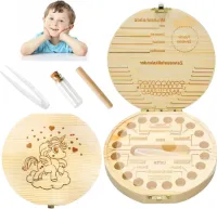 Tandendoos voor melktanden - Houten tandenopberger 125 x 12 cm - Meisjes eenhoorn design - Babycadeaus voor geboorte - Bewaarbox babytanden