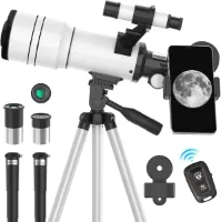 Telescoop voor beginners en kinderen - 70 mm diafragma, 300 mm brandpuntsafstand, draagbare astronomische refractortelescoop met smartphone-adapter
