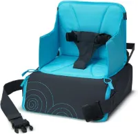 Travel Booster Seat with Underseat Storage and Strap - Convertible Portable Carry Bag for Dining On-The-Go - Wipe Clean - Children Up To 15 kg/33.1 lbs - Blue/Grey