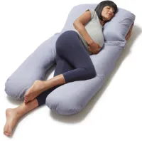 U-Vormig Zijslaapkussen Lichaamskussen Voedingskussen | Grijs | 100% Katoen | Zwangerschapskussen & Borstvoedingskussen | Body Pillow | Ergonomisch Ondersteunend | Dormivo