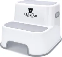 Opstapje UkkieBoo - Antislip Krukje voor keuken, WC en badkamer - Max 100kg - Wit-Grijs