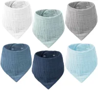 VOMARHUG Muslin Baby Slabbetjes, 6-pack Slabbetjes, Muslin Driehoekige Slabbetjes, Superabsorberende Baby Bandana van Biologisch Katoen, Slabbetjes voor Baby