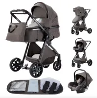 Varnox Kinderwagen 3 in 1 - Kinderwagen - Bedje - Buggy - Reiswieg - Combi kinderwagen - Kinderwagen met autostoel - Opvouwbaar - Aluminium frame - Chocolate/Bruin