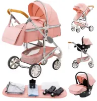 Varnox Kinderwagen 3 in 1 - Kinderwagen - Bedje - Buggy - Reiswieg - Combi kinderwagen - Kinderwagen met autostoel - Opvouwbaar - Aluminium frame - Roze