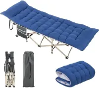 Veldbed met matras, inklapbaar campingbed, logeerbed met draagtas en zijzakken, 191 x 67 cm, max. 150 kg belastbaar, blauw en grijs