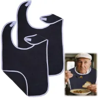 Verpakking van 2 slabbetjes voor senioren, wasbare, herbruikbare badstof slabbetjes, kledingbeschermer, kwijlslabbetje, badstof voor volwassenen en senioren om te eten (donkergrijs)