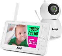 Video Babyfoon met Camera 1080P FHD 5 Inch LCD Display Dag en Nachtzicht 140 m Bereik Groothoeklens met Alarmfunctie en Temperatuursensor (Parelwit)