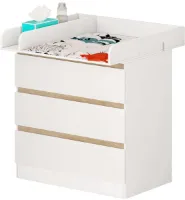 WARRAICH-Verschoontafel met 3 lades, babymeubel en verschoonstation, uitgevoerd in wit