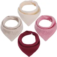 WD&CD 4-pack baby driehoekige slabbetjes, dubbellaagse zachte en absorberende mousseline slabbetjes met 2 verstelbare drukknopen voor baby