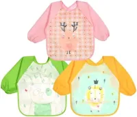 Waterdicht baby slabbetje met mouwen en opvangzak - 3 stuks - Dierenprint - Geschikt voor jongens en meisjes van 6-24 maanden