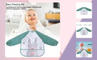 Waterdichte slab met lange mouwen voor kinderen, dunne nylon babyvoedingsschort (groen konijn), groen