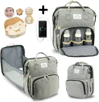 WiebelTandje Luier en Verzorgingstas met Verschoonmatje incl Houten Tandendoos – Kraamcadeau - Watervast Baby Rugzak Tas met Uitschuifbaar Baby Box – USB Aansluiting - Multifunctionele Baby Luier Tas 