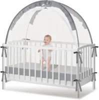 Wiegtent - Wiegnet om de baby binnen te houden, voorkomt dat de baby uit de wieg klimt, opvouwbare babywiegtent met duurzaam ademend net Dubbele rits Sterke staven Gemakkelijk te installeren (70*130*1