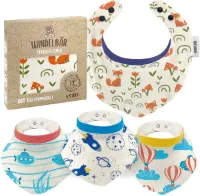 Windelbär slabbetjes – verstelbare baby slabbetjes, gemaakt van 100% biologisch mousseline katoen, GOTS & OEKO-TEX gecertificeerd, baby essentials, set van 4