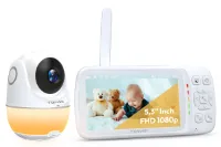 Yonvim Babyfoon met Camera - Baby Monitor - 5,3 inch FHD-Display - Incl. Nachtlampje - 10x Zoom