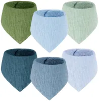 Yukkidds Baby Bibs Driehoeksjaal 100% Katoenen Mousseline Sjaal voor Pasgeboren Jongens en Meisjes Absorberende en Verstelbare Babysjaals 6 Stuks Blauw & Groen