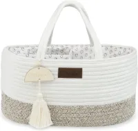 Yunioo Luiertas en Commodemandje │ Luiermand voor Babykameraccessoires │ Luier Organizer │ Opbergmand kinderkamer │ Kraamcadeau babyshower │Speelgoedmand │ Wit-Beige