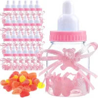 Zeynomax - Mini Invulbare Snoepdozen Baby Shower - Geschikt voor Kinderen - Roze - Feestelijke Cadeaudoosjes voor Gastgeschenk en Doopfeest - Zuigflesvorm met Beer - Set van 24 stuks.
