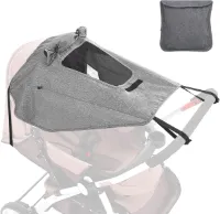 Zonnezeil met UV-bescherming 50+ voor kinderwagen | Verstelbaar en universeel | Kijkvenster en extra brede schaduwvleugels | Waterdicht, stofdicht, winddicht