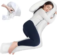 Zwangerschapskussen 3-vormig traagschuim - 173 cm lang - slaapondersteuning voor rug heupen benen taille buik - met overtrek - wit
