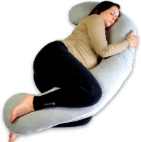 Zwangerschapskussen XXL J-vorm - Comfortabel zijslaapkussen - 1 stuk - Lichtgrijs - Jersey katoen - 155x80cm