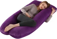 Zwangerschapskussen met fluwelen bekleding, kussen voor zwangerschap in U-vorm, 70 x 130 cm voor zwangere vrouwen, volwassenen, volledige lichaamsondersteuning (violet)