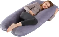 Zwangerschapskussen met fluwelen overtrek, U-vorm, 70 x 130 cm, voor zwangere vrouwen, volwassenen, volledige lichaamsondersteuning (grijs)