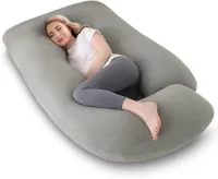 Zwangerschapskussen om te slapen - J-vorm kussen voor borstvoeding en zwangerschap - Afneembaar en wasbaar - Grijs - 145 x 70 cm zwangerschapskussen hoes xxl