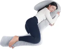 Zwangerschapskussen voor slapen - Moederschapskussen van traagschuim 170 cm - Zijslapers voedingskussen - Voorgevormde ondersteuning voor rug, knieën en benen - Grijs