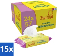 Zwitsal - Billendoekjes Sensitive - 24 x 57 stuks per verpakking - Megaverpakking - Bulkverpakking - 15 stuks