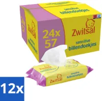 Zwitsal - Billendoekjes Sensitive - 24 x 57 stuks per verpakking - Megaverpakking - Voordeelverpakking - 12 stuks