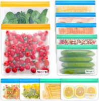 herbruikbaar 11 stuks Herbruikbare Siliconen Zakjes, Dubbele Ritssluiting Afdichting, Vrieszakken, Boterhamzakjes, PEVA-Voedselzakken Keukenopbergzakken voor fruit, vlees, melk, groenten, thuis en op 