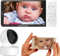 iNeedy Apy Babyfoon met camera en App - Babyfoons - Baby monitor - 5 Inch Ultra HD - White noise - Slimme detectoren