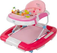 ib style® Loopstoel Babywalker - Baby Loopwagen - Looptrainer - Speelset en Dienblad - Schommelfunctie - Muziekfunctie - Little World - Roze