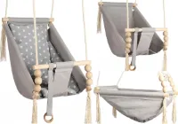 kinderschommel 3- in -1 voor kinderen met rolschommel veiligheidsgordel CE XXL (grijs + wit sterren)