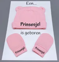 kraamcadeau brievenbus - baby muts - baby handschoenen - rechtstreekse verzending - geboorte - prinsesje