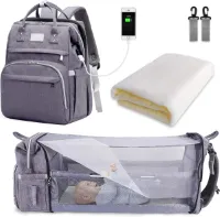 luiertas-rugzak, luiertas met grote capaciteit, draagbare reisluiertas met opvouwbaar bed, babybedrugzak (Marineblauw) De SNDMOR Store openen
