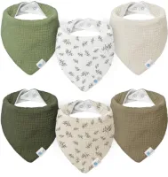 lulumoon Muslin Driehoekig Slabbetje Baby: 100% Katoenen Slabbetje Baby voor Meisjes en Jongens (6-pack, Branch)