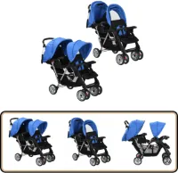 vidaXL Dubbele Kinderwagen Blauw/Zwart Dubbele Kinderwagen - Kinderwagen - Baby Artikelen - Loopwagen - Tweeling Wagen
