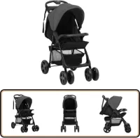 vidaXL Kinderwagen 2-in-1 - Staal - Donkergrijs/Zwart Kinderwagen - Kinderwagens - Pushchair - Babywagen - Wieg