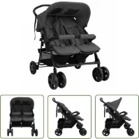 vidaXL Tweelingkinderwagen staal donkergrijs - Tweelingkinderwagen - Kinderwagen - Kinderwagens - Buggy - Duo Kinderwagen