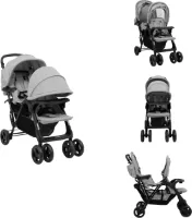 vidaXL Tandem Kinderwagen - Tandem Kinderwagens - Tweeling Kinderwagen - Tweeling Kinderwagens - Tweelingkinderwagen tandem staal lichtgrijs