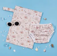 wasbare zwemluier met opbergtas - design zon - creme - 0 - 4 jaar